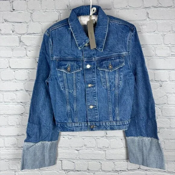 Hudson Jeans Women's Wide Cuffed Cropped Denim Jacket, Size Medium, Lt. Blue - Picture 3 of 15